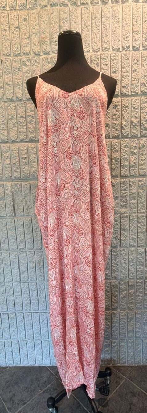 259 Lovestitch Red and White Paisley Swiss Dot Maxi Dress Jumpsuit M/L